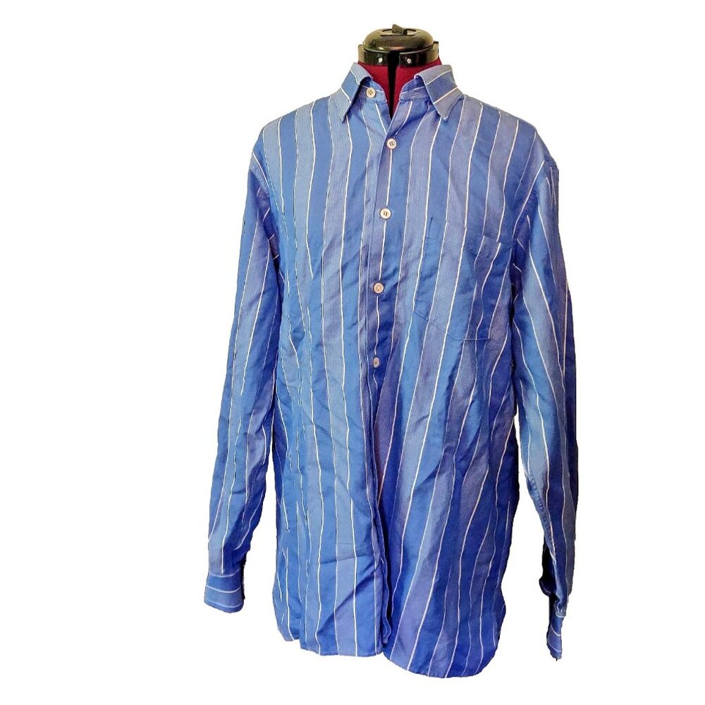 Ermenegildo Zegna Men's Blue Button-Front Shirt Size Medium Long Sleeve Italy